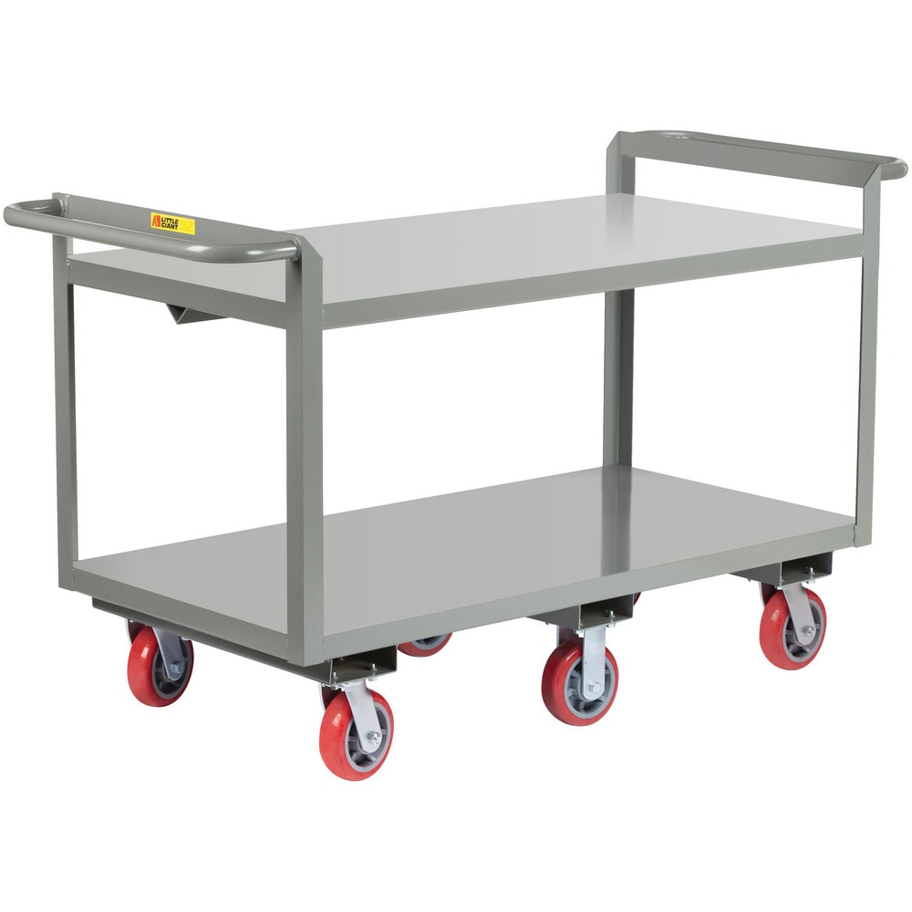 Double Handled Heavy-Duty Shelf Utility Cart: 71" Long, 30" Wide, Steel, 3600 lb Capacity, Gray