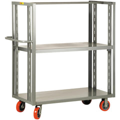 2-Sided Adjustable Shelf Utility Cart: 65-1/2" Long, 30" Wide, Steel, 3600 lb Capacity, Gray