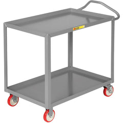 Ergonomic Handle Shelf Utility Cart: 42" Long, 24" Wide, Steel, 1200 lb Capacity, Gray