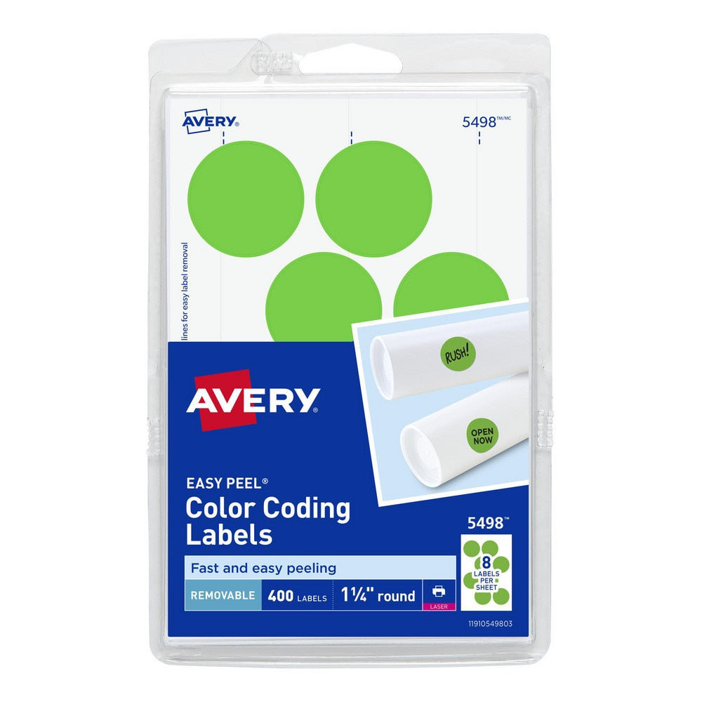 Label Maker Label: Neon Green, Paper, 1-1/4" OAL, 1-1/4" OAW, 400 per Roll