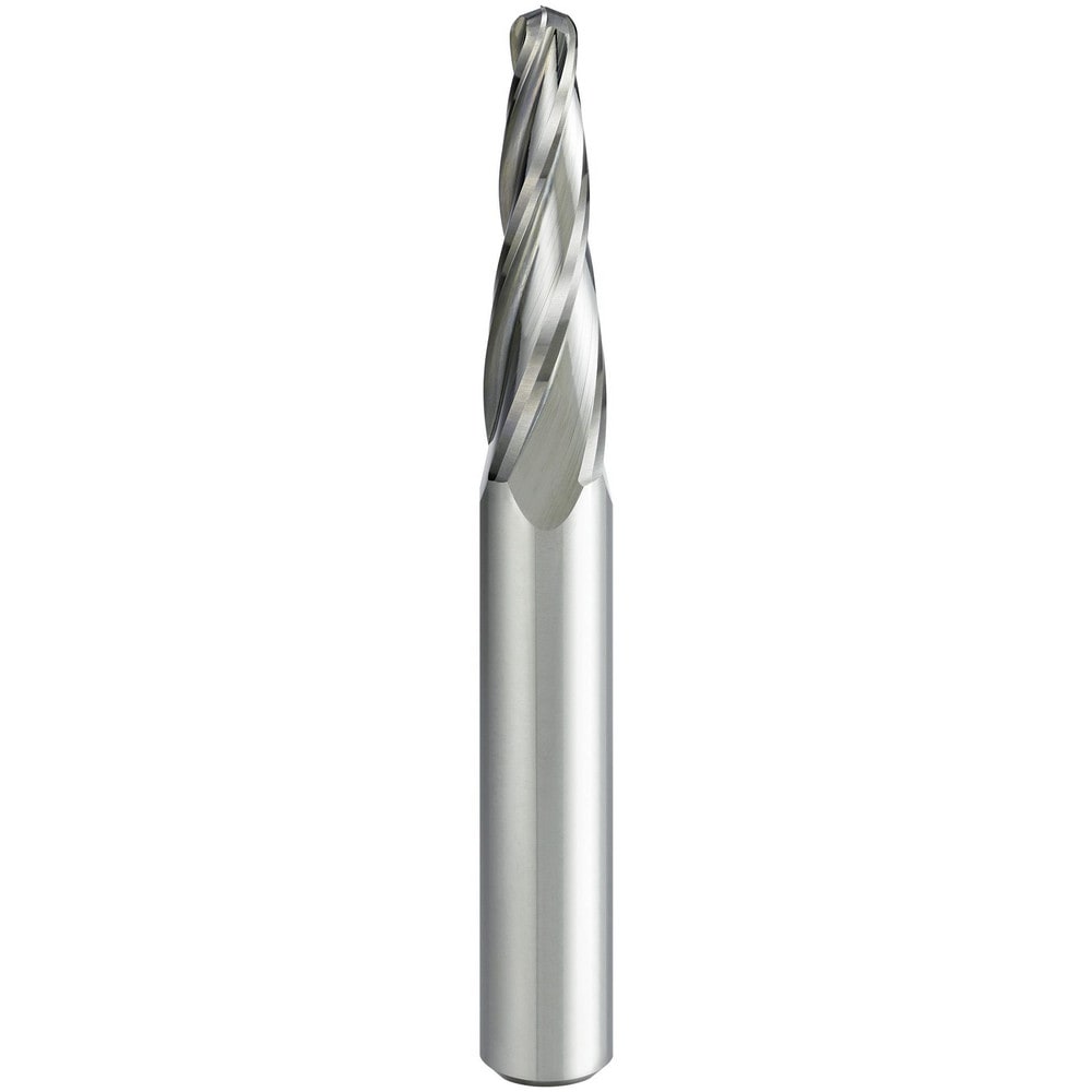 Tapered End Mill: 4 deg Angle per Side, 3.00 mm Small Dia, 20.00 mm LOC, 4 Flute, Ball End