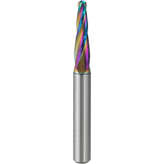 Tapered End Mill: 4 deg Angle per Side, 2.00 mm Small Dia, 20.00 mm LOC, 4 Flute, Ball End