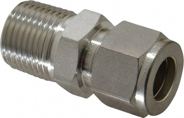 Compression Tube Connector: 1/2" Tube OD, Compression x MNPT