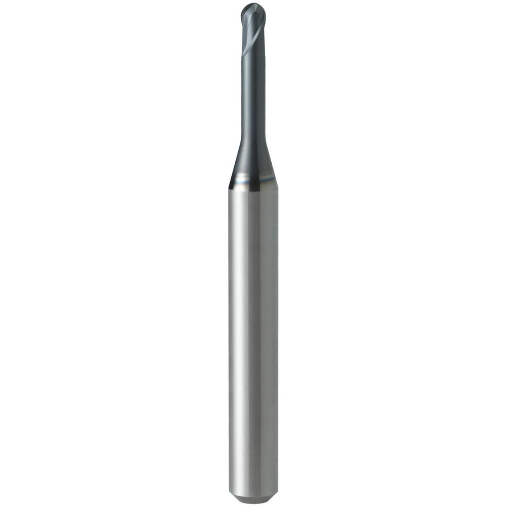 Ball End Mill: 1.00 mm Dia, 0.75 mm LOC, 2 Flute, Solid Carbide