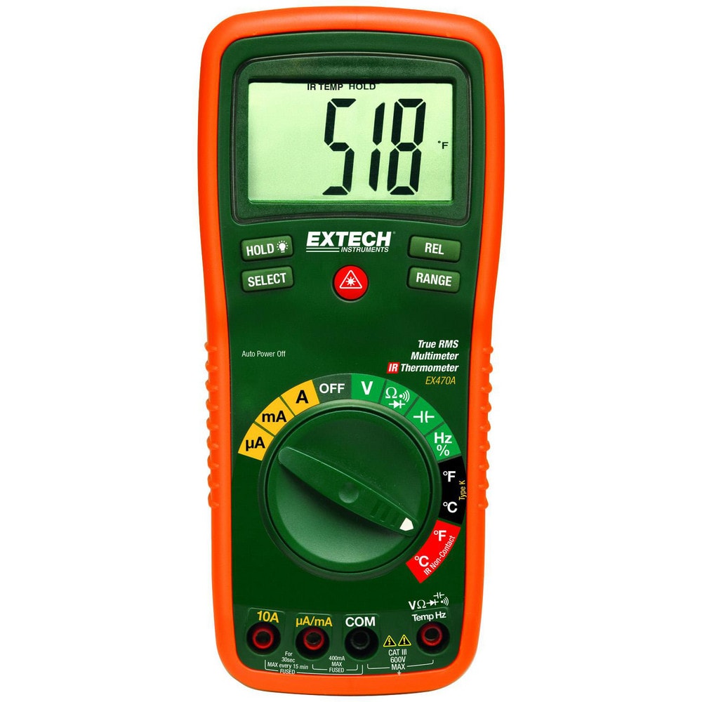 Multimeters; Multimeter Type: Thermal Imaging, Digital; Measures: Resistance, Temperature, AC Current, DC Voltage, Temperature (IR), Capacitance, Frequency, Continuity, Current, AC Voltage, Diode Test; Maximum DC Voltage: 600; Maximum AC Voltage: 600; Max