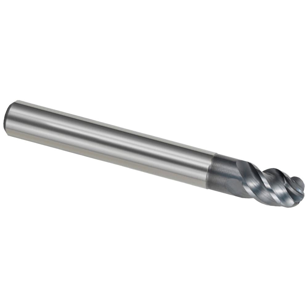 Ball End Mill: 1/4" Dia, 3/8" LOC, 4 Flute, Solid Carbide