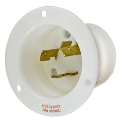 Locking Devices, Twist-Lock Edge, Industrial, Flanged Inlet, 20A 480V AC, 2-Pole 3-Wire Grounding, L8-20P, Screwless Terminal, White