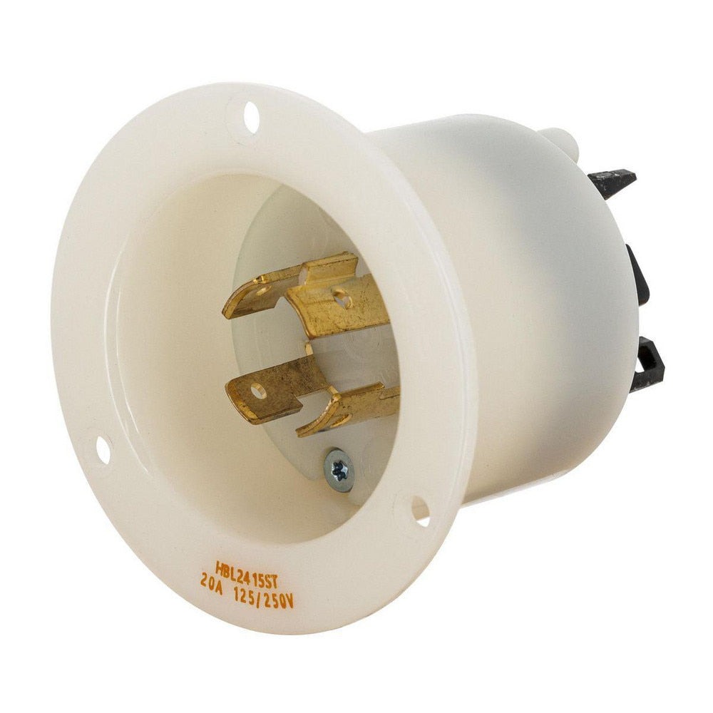 Locking Devices, Twist-Lock, Industrial, Insulgrip Flanged Inlet, 20A 125/250V AC, 3-Pole 4-Wire Grounding, L14-20P, Screw Terminal, Nylon casing, Back wired, White.