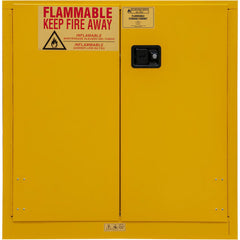 Flammable & Hazardous Storage Cabinets:  30.000 gal Drum, 2.000 Door,  1 Shelf,  Manual Closing,  Safety Yellow