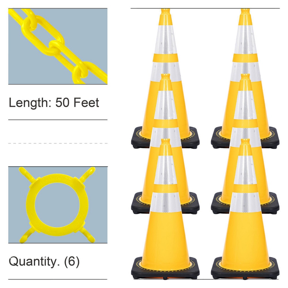 Pedestrian Barrier Kits; Chain Material: Polyethylene; Surface Pattern: Reflective; Chain Color: Yellow; Chain Trade Size: 8; Inside Link Length: 1.32 in; Inside Link Width: 0.47