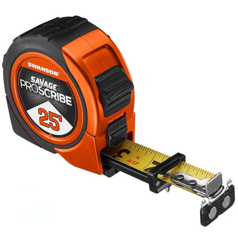 Tape Measure: 25' Long, 1" Width, Yellow Blade