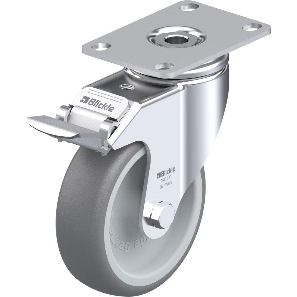 Top Plate Casters; Mount Type: Plate; Number of Wheels: 1.000; Wheel Diameter (Inch): 4; Wheel Material: Rubber; Wheel Width (Inch): 1-1/4; Wheel Color: Gray