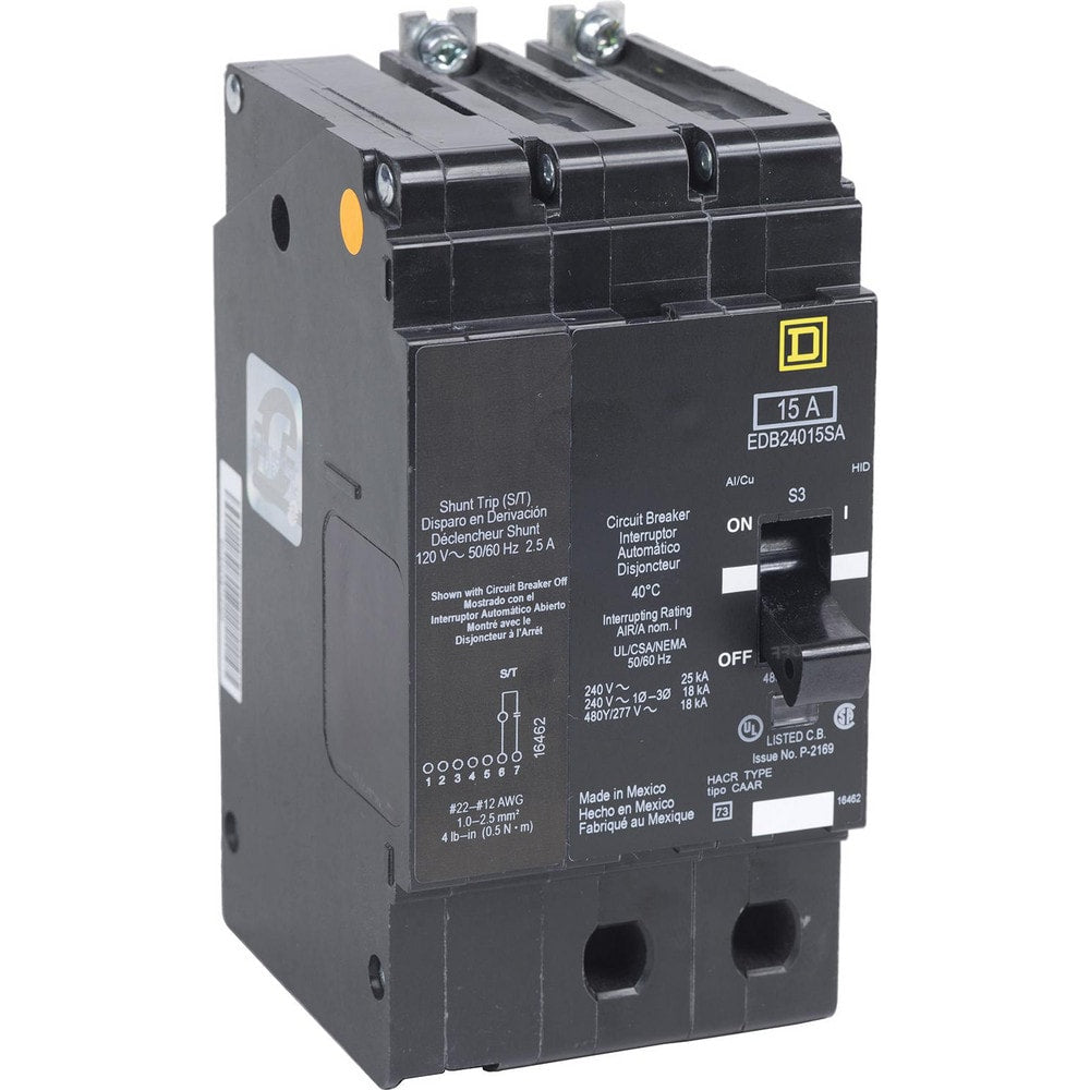 Circuit Breakers; Circuit Breaker Type: Miniature Circuit Breaker; Amperage: 15; Voltage: 480V, 277V; Wire Size (AWG): 12-6 (Aluminum)/14-6 (Copper); Number Of Poles: 2; Tripping Mechanism: Thermal-Magnetic; Terminal Connection Type: Lug; Phase: Single