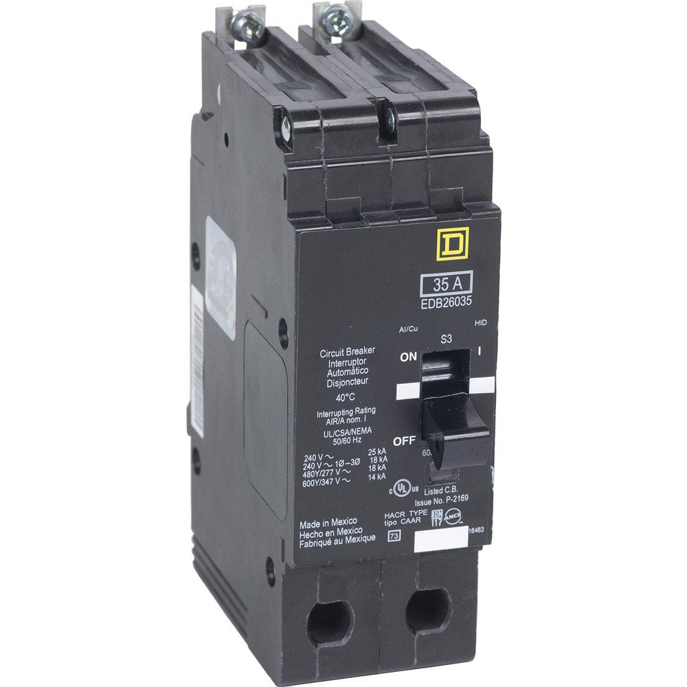 Circuit Breakers; Circuit Breaker Type: Miniature Circuit Breaker; Amperage: 35; Voltage: 347V, 600V; Wire Size (AWG): 12-2/0 (Aluminum)/14-2/0 (Copper); Number Of Poles: 2; Tripping Mechanism: Thermal-Magnetic; Terminal Connection Type: Lug; Phase: Singl