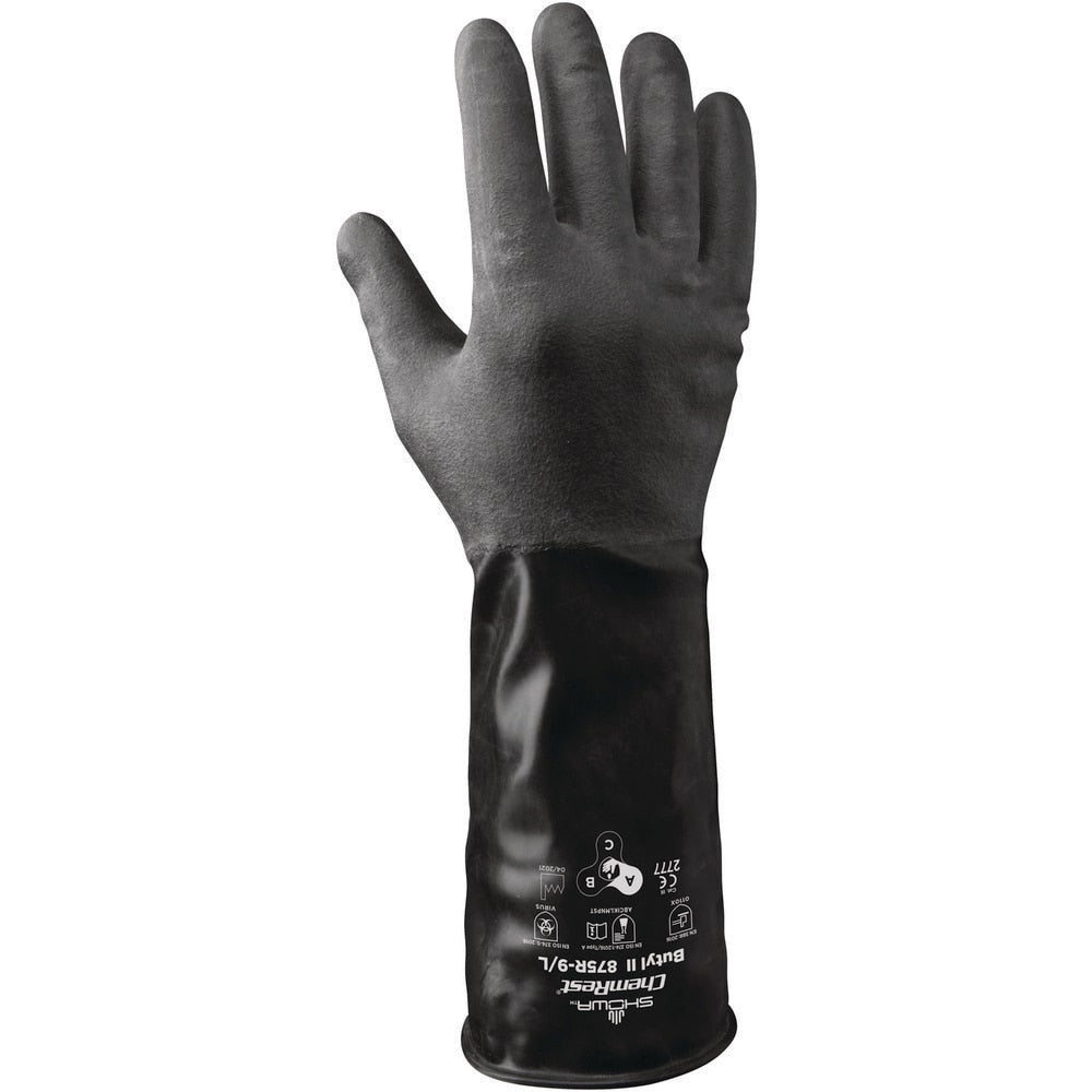 Chemical Resistant Gloves: SHOWA 875R, Size Large, Butyl-Coated, Butyl, Unsupported, Type A Chemical Resistant Gloves