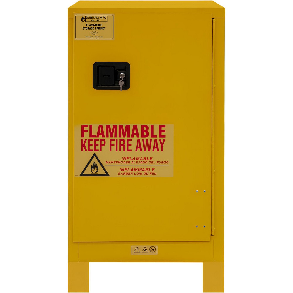 Flammable & Hazardous Storage Cabinets:  16.000 gal Drum, 1.000 Door,  1 Shelf,  Manual Closing,  Safety Yellow