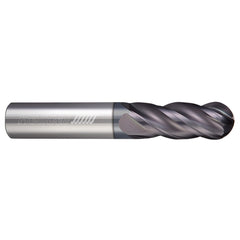 Ball End Mill: 3/8" Dia, 2-1/2" LOC, 4 Flute, Solid Carbide