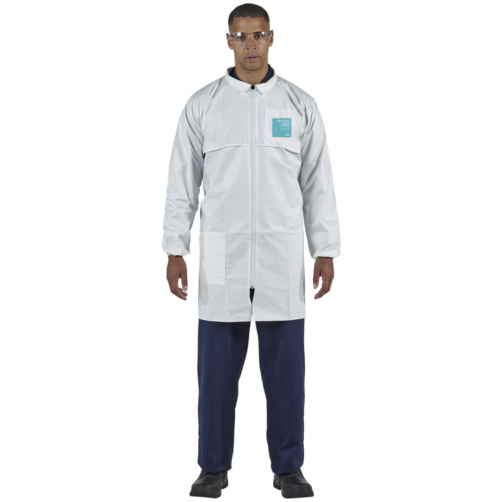 Coat: Liquid & Particulate Biological Hazards, 63 oz Material, Size Large, Microporous Polyethylene Laminate Non-Woven