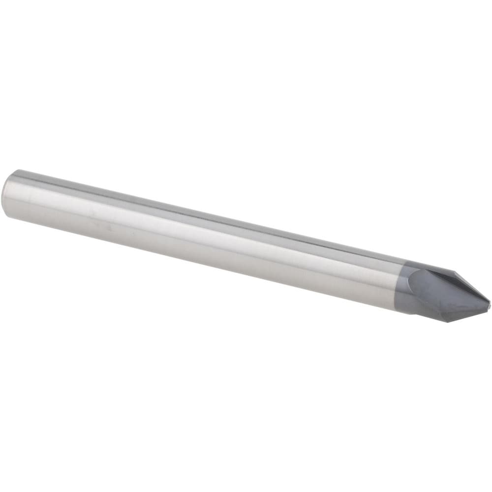 Chamfer Mill: 1/4" Dia, 1/4" Shank Dia, 30 deg, 3 Flute, Solid Carbide, Single End