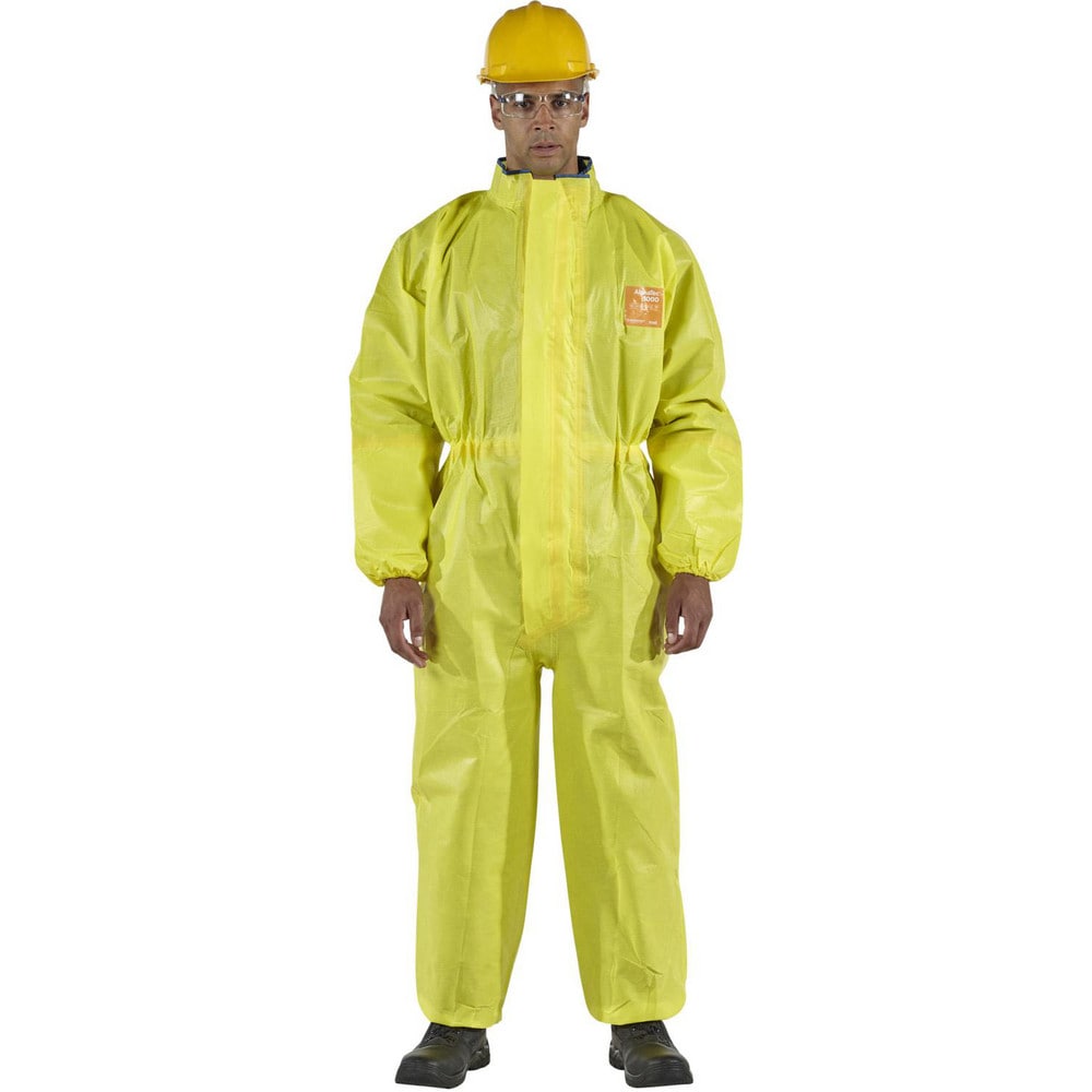 Disposable Coveralls: Size Large, 0.4238 oz, Multi-Layer Non-Woven Barrier Laminate Fabric, Double Zipper Closure