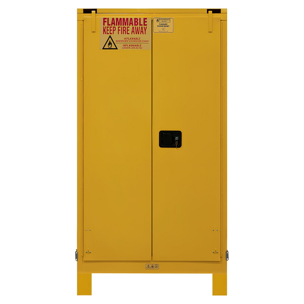 Flammable & Hazardous Storage Cabinets:  60.000 gal Drum, 2.000 Door,  2 Shelf,  Self Closing,  Safety Yellow