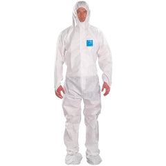 Disposable Coveralls: Size Small, 0.7064 oz, SMS, 2-Way Zipper with Storm Flap, Finger Loops & Elastic Closure