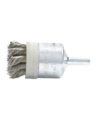 3/4″ Diameter × 1/4″ Shank Diameter × 7/8″ Trim Length, 0.020″ Crimped Bristle, Stainless Steel, Knotted End-Banded Brush