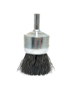 1″ Diameter × 1/4″ Shank Diameter × 7/8″ Trim Length, 0.020″ Crimped Bristle, Stainless Steel, Solid End Brush