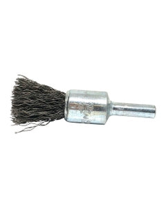 1/2″ Diameter × 1/4″ Shank Diameter × 7/8″ Trim Length, 0.014″ Crimped Bristle, Stainless Steel, Solid End Brush