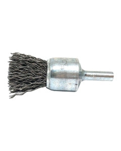 3/4″ Diameter × 1/4″ Shank Diameter × 7/8″ Trim Length, 0.020″ Crimped Bristle, Stainless Steel, Solid End Brush