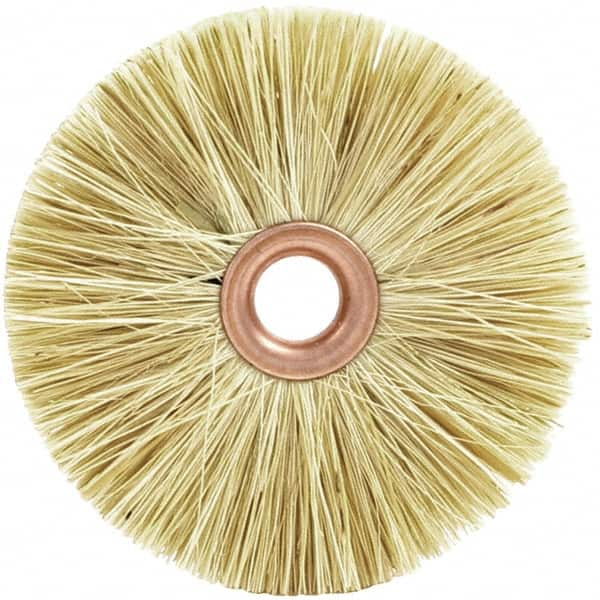 Brush Research Mfg. - 2-1/2" OD, 1/2" Arbor Hole, Crimped Tampico Wheel Brush - 3/8" Face Width, 13/16" Trim Length, 20,000 RPM - Benchmark Tooling