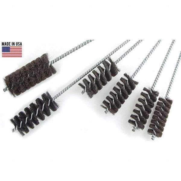 Brush Research Mfg. - 3" Diam Helical Natural Bristle Tube Brush - Single Spiral, 0.012" Filament Diam, 4" Brush Length, 18" OAL, 0.292" Diam Galvanized Steel Shank - Benchmark Tooling