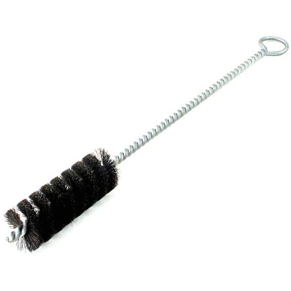 Brush Research Mfg. - 3/8" Diam Helical Natural Bristle Tube Brush - Single Spiral, 0.006" Filament Diam, 2" Brush Length, 8" OAL, Galvanized Steel Shank - Benchmark Tooling