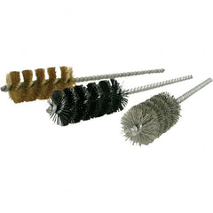 Brush Research Mfg. - 1" Diam Helical Steel Tube Brush - Single Spiral, 0.008" Filament Diam, 2" Brush Length, 6" OAL, 0.22" Diam Galvanized Steel Shank - Benchmark Tooling