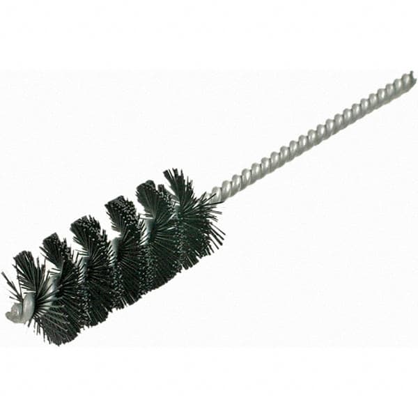 Brush Research Mfg. - 5/8" Diam Helical Nylon Tube Brush - Single Spiral, 0.012" Filament Diam, 1-3/4" Brush Length, 5" OAL, 0.19" Diam Galvanized Steel Shank - Benchmark Tooling