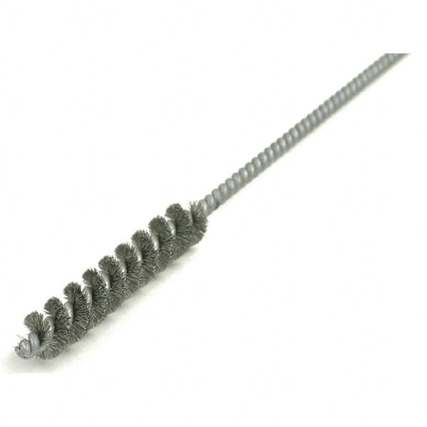 Brush Research Mfg. - 3/8" Diam Helical Steel Tube Brush - Single Spiral, 0.006" Filament Diam, 2-1/2" Brush Length, 12" OAL, 0.168" Diam Galvanized Steel Shank - Benchmark Tooling