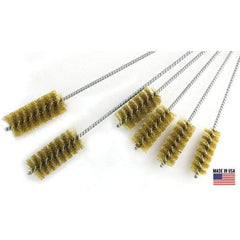 Brush Research Mfg. - 3" Diam Helical Brass Tube Brush - Single Spiral, 0.012" Filament Diam, 4" Brush Length, 18" OAL, 0.292" Diam Galvanized Steel Shank - Benchmark Tooling