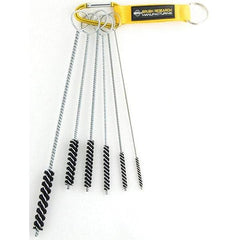 Brush Research Mfg. - 7/16" Diam Helical Natural Bristle Tube Brush - Single Spiral, 0.006" Filament Diam, 2-1/2" Brush Length, 10" OAL, 0.168" Diam Galvanized Steel Shank - Benchmark Tooling