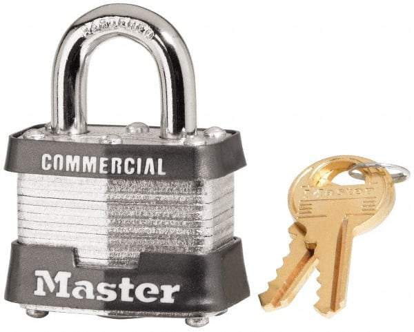 Master Lock - 3/4" Shackle Clearance, Keyed Different Maximum Security Padlock - 9/32" Shackle Diam, Laminated Steel - Benchmark Tooling