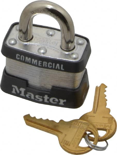 Master Lock - 3/4" Shackle Clearance, Keyed Alike Maximum Security Padlock - 9/32" Shackle Diam, Laminated Steel - Benchmark Tooling