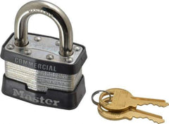 Master Lock - 15/16" Shackle Clearance, Keyed Alike Maximum Security Padlock - 5/16" Shackle Diam, Laminated Steel - Benchmark Tooling