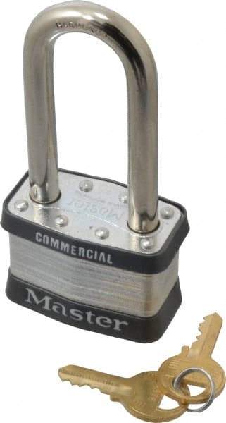 Master Lock - 2-1/2" Shackle Clearance, Keyed Alike Maximum Security Padlock - 3/8" Shackle Diam, Laminated Steel - Benchmark Tooling