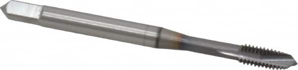 OSG - M4x0.70 Metric Coarse, 3 Flute, TiCN Finish, Vanadium High Speed Steel Spiral Point Tap - Plug Chamfer, Right Hand Thread, 2-1/8" OAL, 3/4" Thread Length, 0.168" Shank Diam, 6H Class of Fit - Exact Industrial Supply