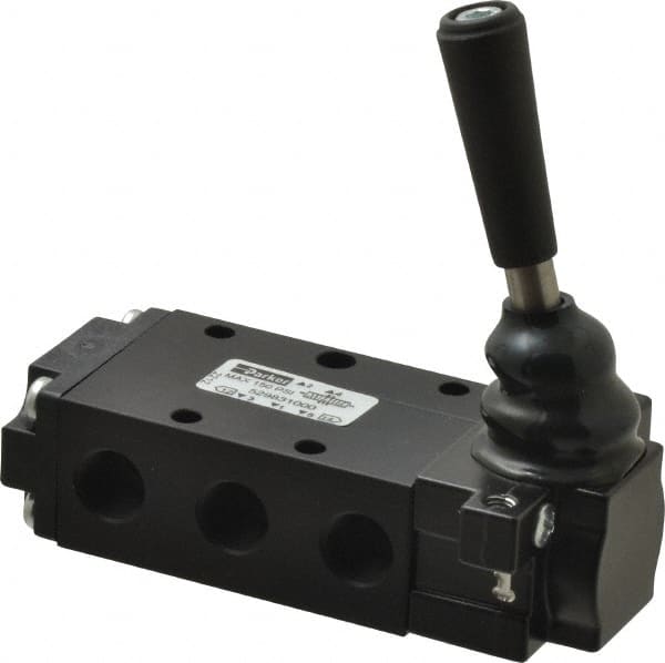 Parker - 0.83 CV Rate, 1/4" NPT Inlet Direct Air 2 Mechanical Spool Valve - 4 Way, 3 Position EC, Lever Manual Return, 150 Max psi - Benchmark Tooling