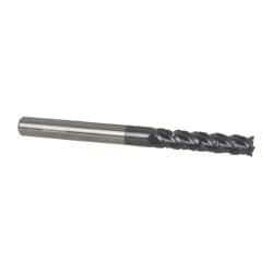 Accupro - 1/4" Diam, 1-1/8" LOC, 4 Flute Solid Carbide Roughing & Finishing Square End Mill - AlTiN Finish, 3" OAL, 1/4" Shank Diam, Straight Shank, 40° Helix, Centercutting - Benchmark Tooling