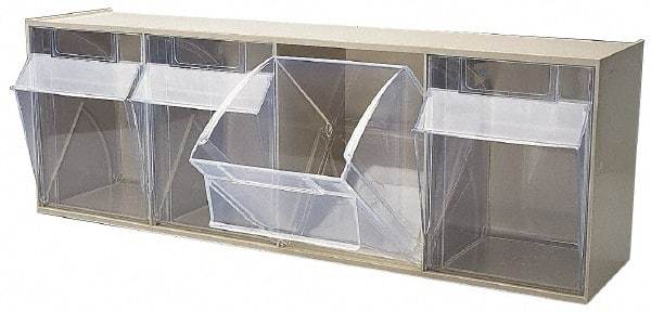 Quantum Storage - 23-5/8" Wide x 8-1/8" High x 6-5/8" Deep, Small Parts Tip Out Stacking Bin Organizer - Polystyrene Frame, 4 Compartments, 5-5/8" Wide x 7-1/2" High x 5" Deep Bin - Benchmark Tooling