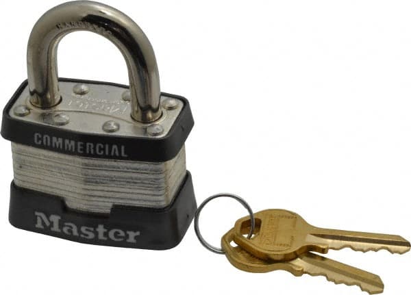 Master Lock - 15/16" Shackle Clearance, Keyed Alike Maximum Security Padlock - 5/16" Shackle Diam, Laminated Steel - Benchmark Tooling