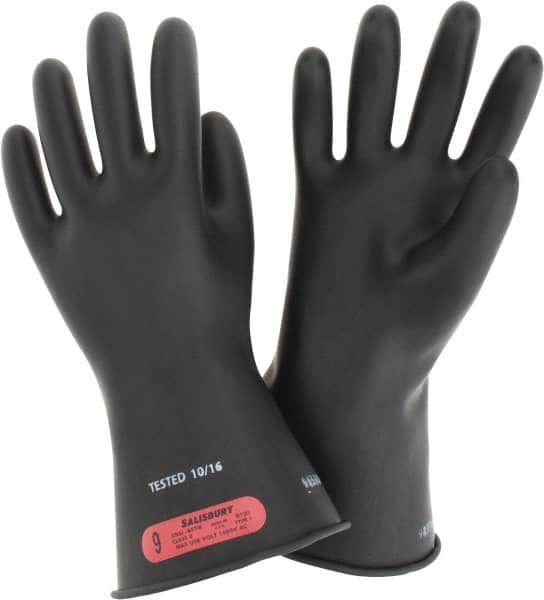 Salisbury by Honeywell - Class 0, Size L (9), 11" Long, Rubber Lineman's Glove - 1,000 AC Max Use Voltage, 5,000 AC Test Voltage, Black, ASTM D120, IEC EN60903 - Benchmark Tooling