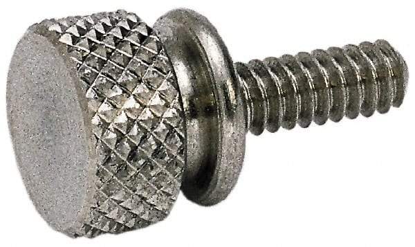 Electro Hardware - 1/4-20 Knurled Shoulder Grade 1 & F Brass Thumb Screw - 7/8" OAL, 1/2" Head Diam x 1/4" Head Height, Nickel-Plated Finish - Benchmark Tooling