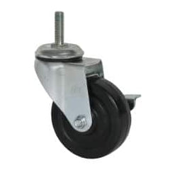 Value Collection - 4" Diam x 1-1/4" Wide x 5-13/32" OAH Stem Mount Swivel Caster with Brake - TPR, 200 Lb Capacity, Ball Bearing, 1/2-13 x 1-1/2" Threaded Stem - Benchmark Tooling